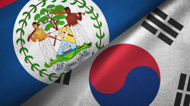 Belize ve Güney Kore iki bayraklar tekstil kumaş, kumaş doku