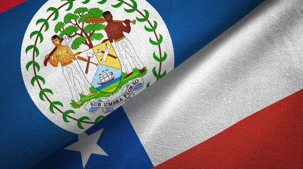 Belize i Chile dwie flagi tkanina tekstylna, tekstura tkaniny — Zdjęcie stockowe