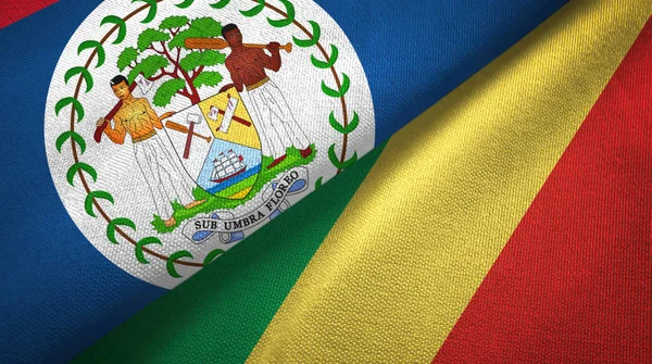 Belize en Congo twee vlaggen textiel doek, weefsel textuur — Stockfoto
