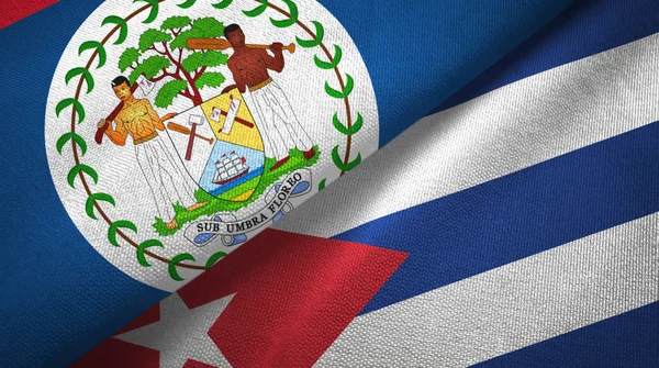 Белиз и Куба два флага текстильная ткань, текстура ткани — стоковое фото