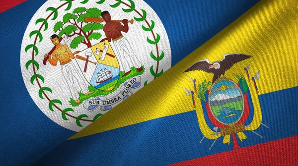 Belize i Ekwador dwie flagi tkanina tekstylna, tekstura tkaniny — Zdjęcie stockowe