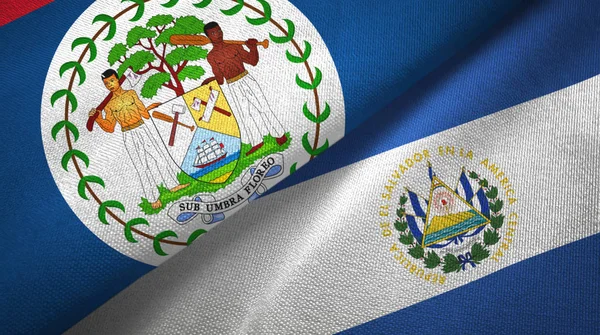 Belice y El Salvador dos banderas tela textil, textura de la tela — Foto de Stock