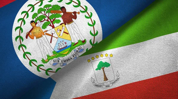 Belize och Ekvatorialguinea två flaggor textil tyg, tyg konsistens — Stockfoto