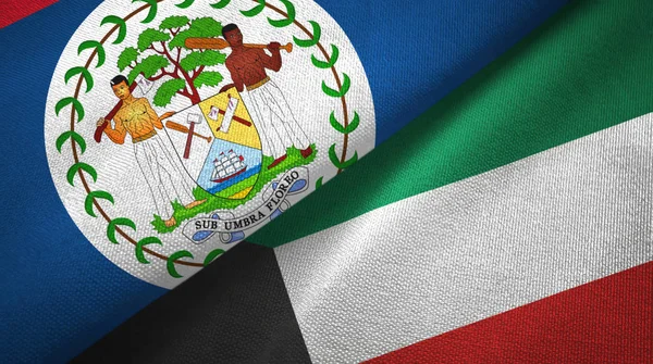 Belize en Koeweit twee vlaggen textiel doek, weefsel textuur — Stockfoto