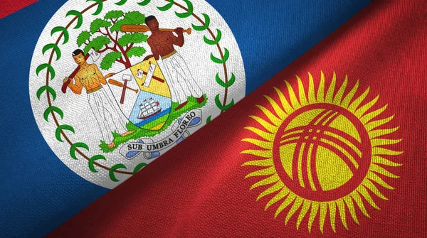 Belize a Kyrgyzstán dvě vlajky textilní tkaniny, textura textilií — Stock fotografie