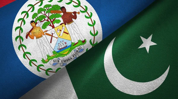 Belize and Pakistan two flags textile cloth, fabric texture