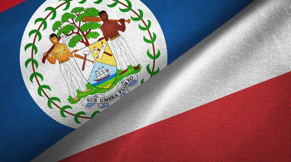 Belize e Polonia due bandiere tessuto, tessitura tessuto — Foto Stock