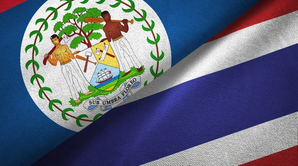 Belize e Thailandia due bandiere tessuto, tessitura tessuto — Foto Stock