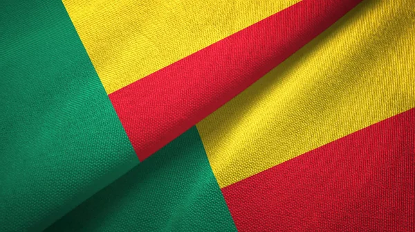 Benin dos banderas de tela textil, textura de la tela — Foto de Stock