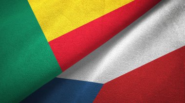 Benin ve Çek Cumhuriyeti iki bayrak tekstil kumaş, kumaş doku