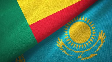 Benin ve Kazakistan iki bayraklı tekstil kumaş, kumaş doku
