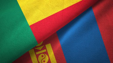 Benin ve Moğolistan iki bayraklar tekstil kumaş, kumaş doku