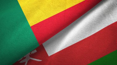 Benin ve Umman iki bayrak tekstil kumaş, kumaş doku
