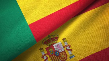 Benin ve İspanya iki bayraklar tekstil kumaş, kumaş doku