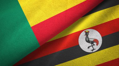 Benin ve Uganda iki bayraklar tekstil kumaş, kumaş doku