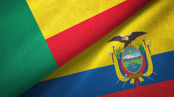 Benin och Ecuador två flaggor textil trasa, tyg textur — Stockfoto