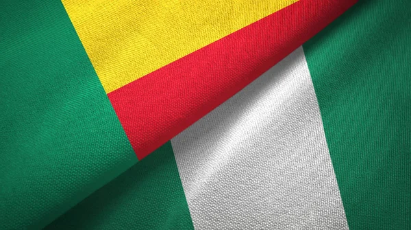 Benin and Nigeria two flags textile cloth, fabric texture — Stock Photo, Image