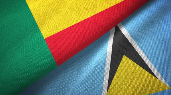 Benin a Svatá Lucie, dvě vlajky textilní tkaniny, textura — Stock fotografie