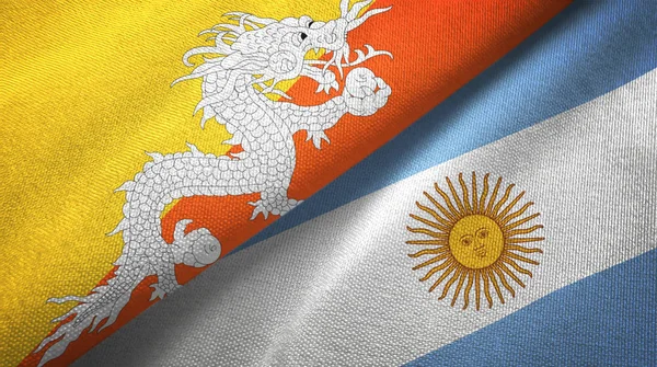 Bhutan and Argentina two flags textile cloth, fabric texture