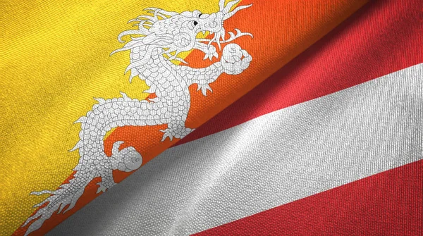Bhutan and Austria two flags textile cloth, fabric texture
