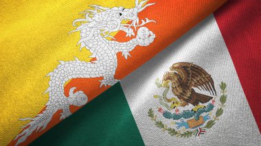 Bhutan ve Meksika iki bayraklar tekstil kumaş, kumaş doku