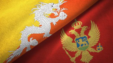 Butan ve Karadağ iki bayrak lı tekstil kumaş, kumaş dokusu