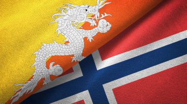 Bhutan ve Norveç iki bayrak tekstil kumaş, kumaş doku