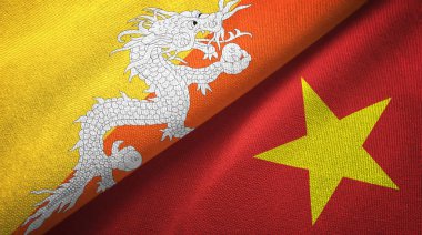 Bhutan ve Vietnam iki bayraklar tekstil kumaş, kumaş doku