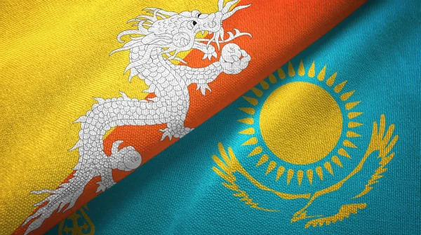 Bhutan and Kazakhstan two flags textile cloth, fabric texture