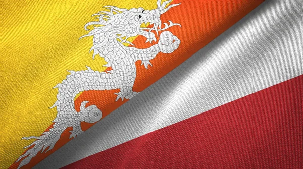 Bhutan and Poland two flags textile cloth, fabric texture