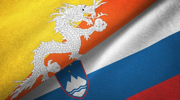 Bhutan and Slovenia two flags textile cloth, fabric texture