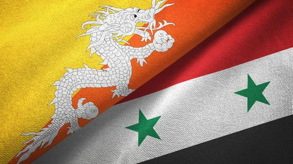 Bhutan and Syria two flags textile cloth, fabric texture