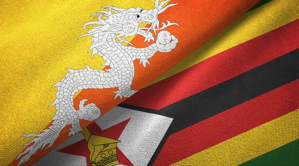 不丹和津巴布韦两旗纺织布，织物质地 — 图库照片