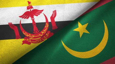 Brunei ve Moritanya iki bayraklar tekstil kumaş, kumaş doku