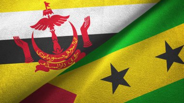 Brunei ve Sao Tome ve Principe iki bayraktekstil kumaş, kumaş doku
