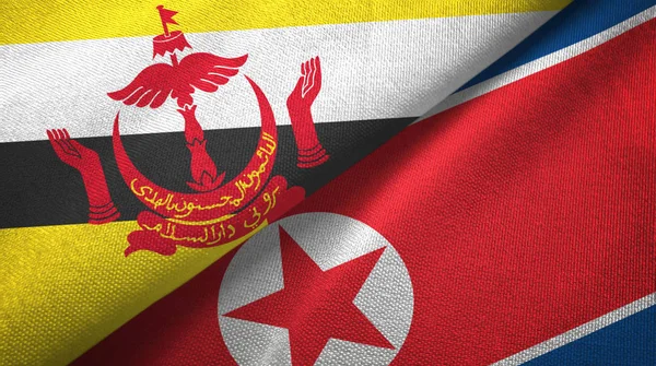 Brunei and North Korea two flags textile cloth, fabric texture — Stock Photo, Image