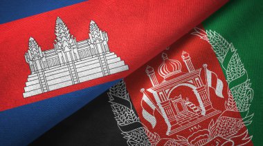 Kamboçya ve Afganistan iki bayraklar tekstil kumaş, kumaş doku 