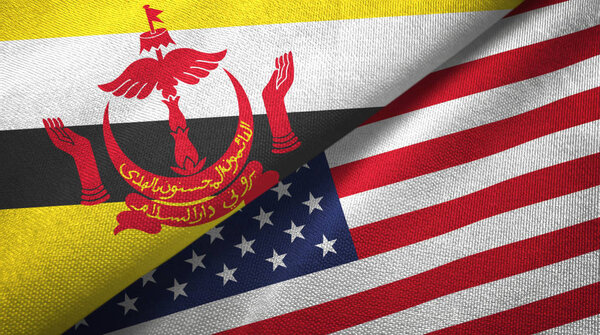 Brunei and United States two flags textile cloth, fabric texture