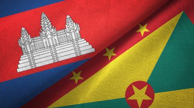 Kamboçya ve Grenada iki bayrak tekstil kumaş, kumaş doku