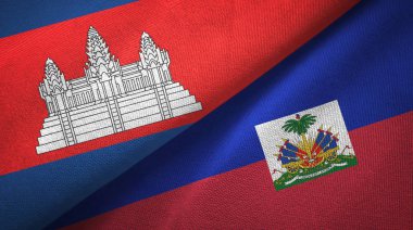 Kamboçya ve Haiti iki bayraklar tekstil kumaş, kumaş doku