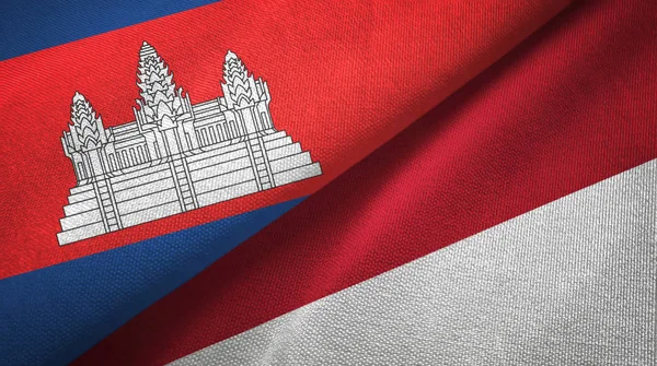Cambodia and Indonesia two flags textile cloth, fabric texture