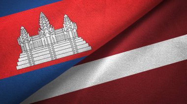 Kamboçya ve Letonya iki bayrak tekstil kumaş, kumaş doku