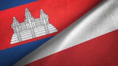 Kamboçya ve Polonya iki bayraklar tekstil kumaş, kumaş doku