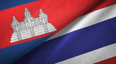 Kamboçya ve Tayland iki bayraklar tekstil kumaş, kumaş doku