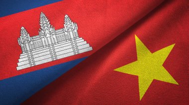 Kamboçya ve Vietnam iki bayraklar tekstil kumaş, kumaş doku