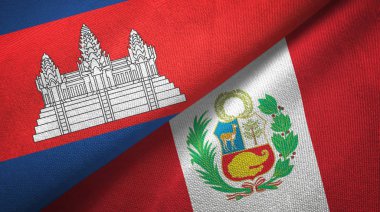 Kamboçya ve Peru iki bayraklar tekstil kumaş, kumaş doku