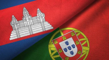 Kamboçya ve Portekiz iki bayraklar tekstil kumaş, kumaş doku