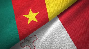 Kamerun ve Malta iki bayraklar tekstil kumaş, kumaş doku