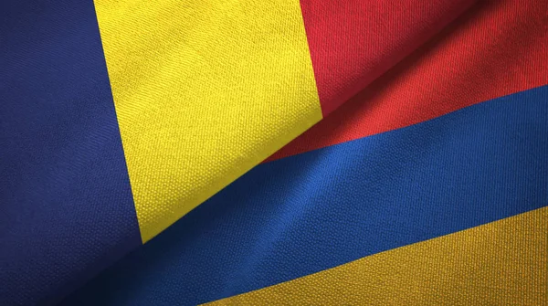 Csád és Örményország két zászló textil ruhával, szövet textúra — Stock Fotó