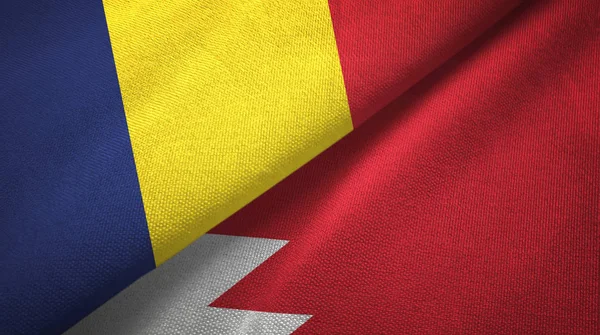 Tsjaad en Bahrein twee vlaggen textiel doek, weefsel textuur — Stockfoto